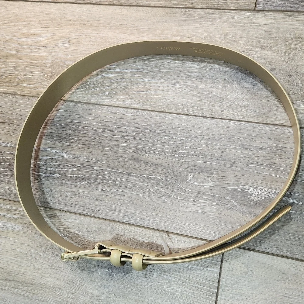 J. Crew Cream Italian Leather Gold Trim Belt Size Xlarge